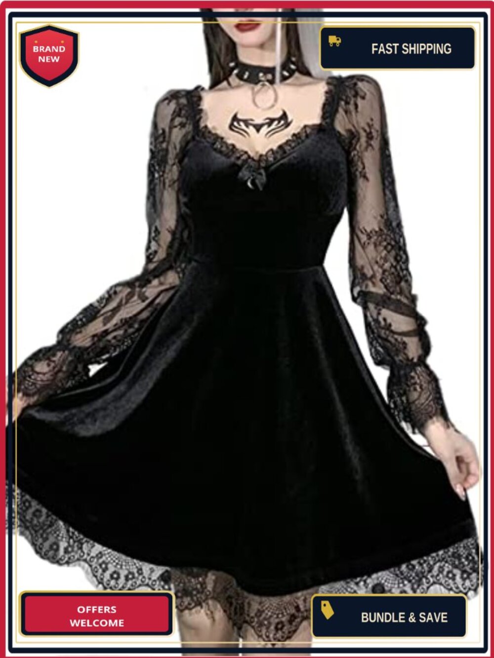 Gothic Velvet Bodycon Dress Vintage Casual Halloween Party